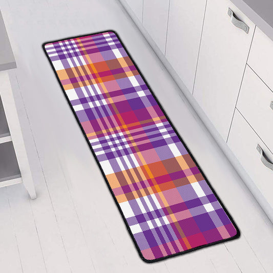 Purple And Orange Madras Plaid Print Long Kitchen Mat