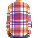 Purple And Orange Madras Plaid Print Long Sleeve Baseball Jersey