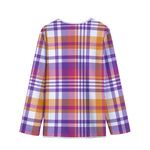 Purple And Orange Madras Plaid Print Long Sleeve Short Coat