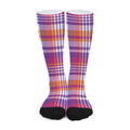 Purple And Orange Madras Plaid Print Long Socks