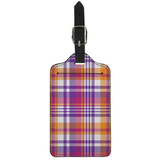 Purple And Orange Madras Plaid Print Luggage Tag
