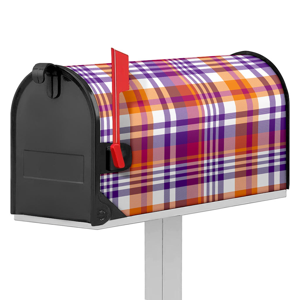 Purple And Orange Madras Plaid Print Mailbox Cover