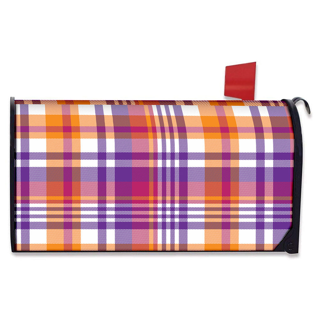 Purple And Orange Madras Plaid Print Mailbox Cover
