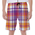 Purple And Orange Madras Plaid Print Men's Beach Shorts