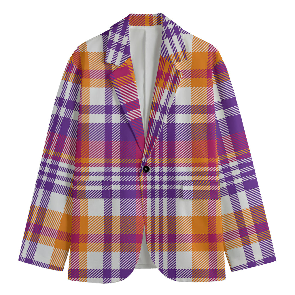 Purple And Orange Madras Plaid Print Men's Blazer