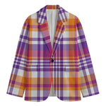 Purple And Orange Madras Plaid Print Men's Blazer