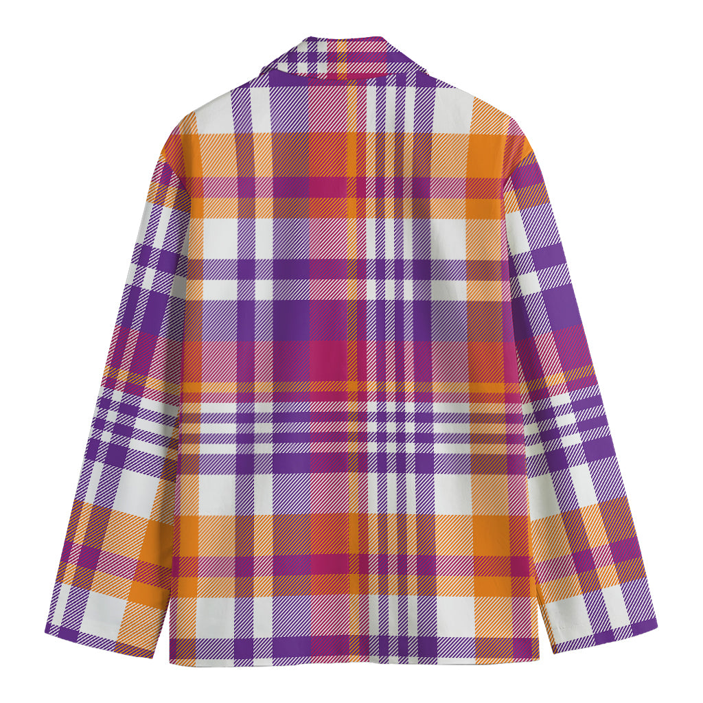 Purple And Orange Madras Plaid Print Men's Blazer