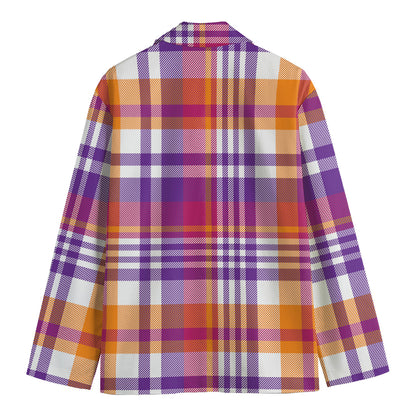 Purple And Orange Madras Plaid Print Men's Blazer