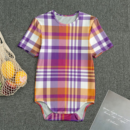 Purple And Orange Madras Plaid Print Men's Bodysuit