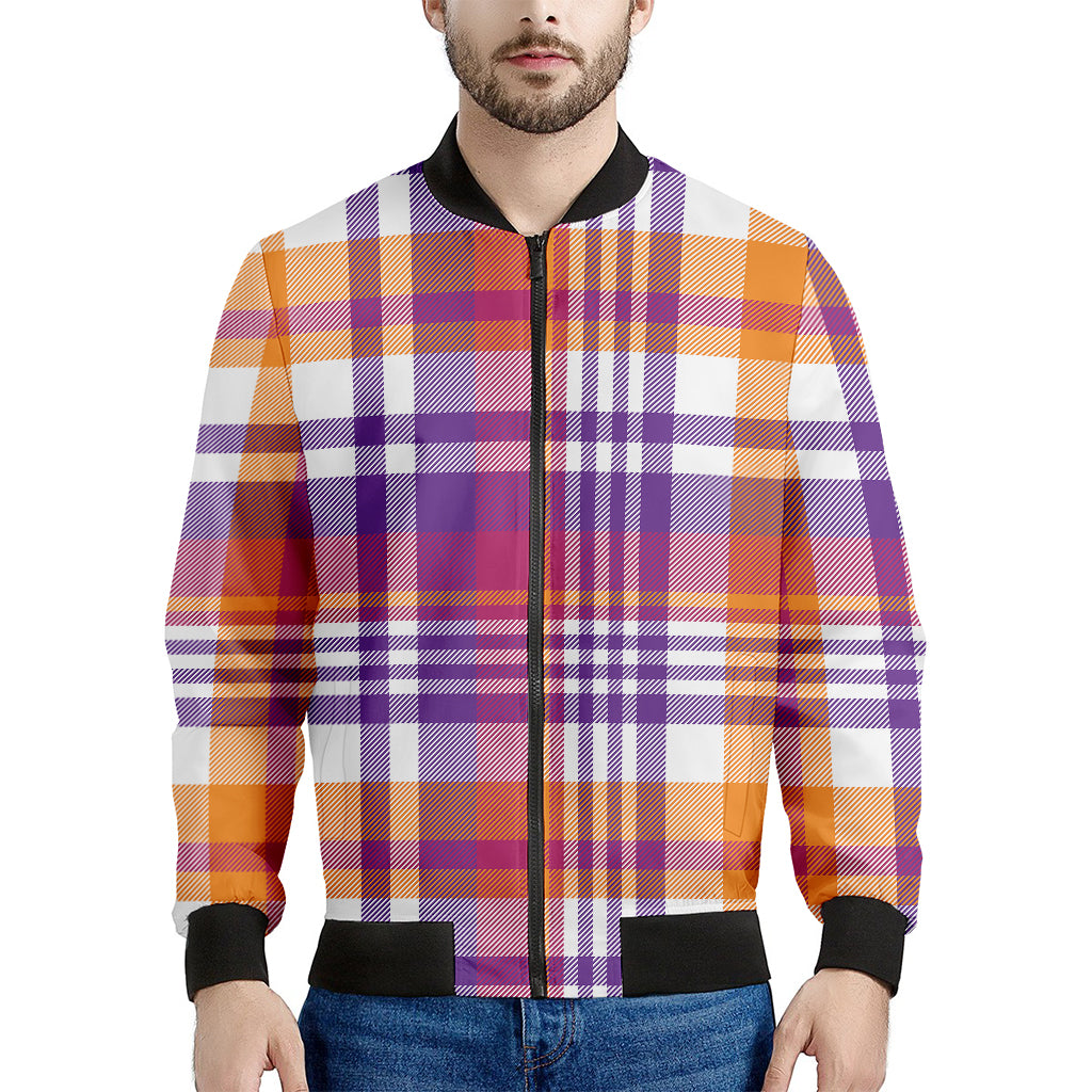 Purple And Orange Madras Plaid Print Men's Bomber Jacket