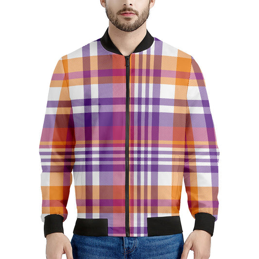Purple And Orange Madras Plaid Print Men's Bomber Jacket