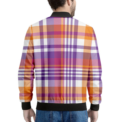 Purple And Orange Madras Plaid Print Men's Bomber Jacket