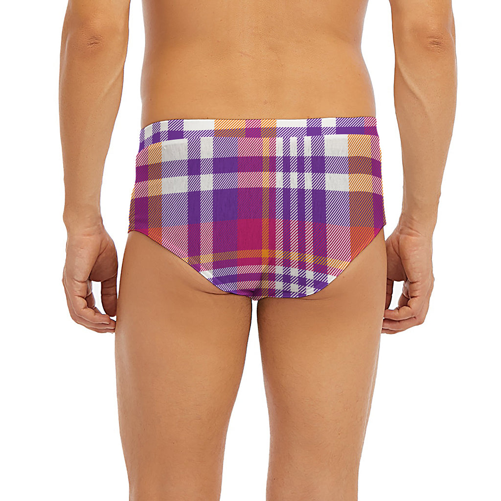 Purple And Orange Madras Plaid Print Men's Briefs