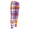 Purple And Orange Madras Plaid Print Men's Compression Pants