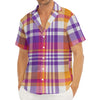 Purple And Orange Madras Plaid Print Men's Deep V-Neck Shirt