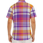 Purple And Orange Madras Plaid Print Men's Deep V-Neck Shirt