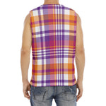 Purple And Orange Madras Plaid Print Men's Fitness Tank Top