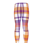 Purple And Orange Madras Plaid Print Men's leggings