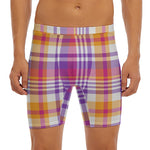 Purple And Orange Madras Plaid Print Men's Long Boxer Briefs