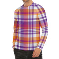 Purple And Orange Madras Plaid Print Men's Long Sleeve Rash Guard