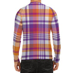 Purple And Orange Madras Plaid Print Men's Long Sleeve Rash Guard