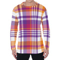 Purple And Orange Madras Plaid Print Men's Long Sleeve T-Shirt