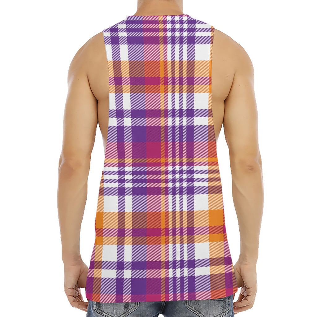 Purple And Orange Madras Plaid Print Men's Muscle Tank Top