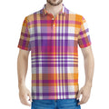 Purple And Orange Madras Plaid Print Men's Polo Shirt