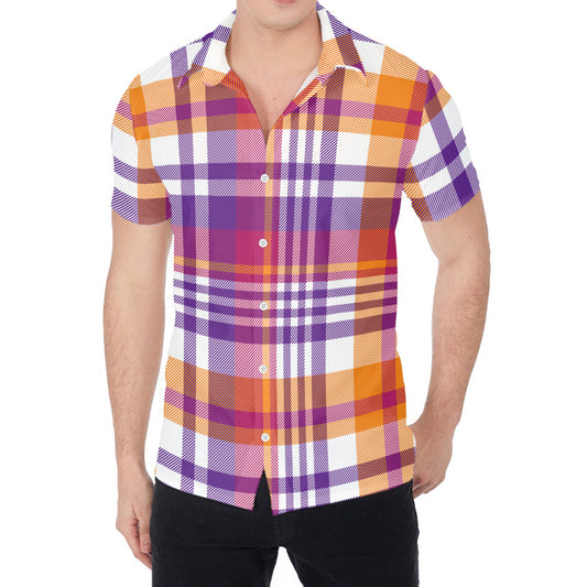 Purple And Orange Madras Plaid Print Men's Shirt