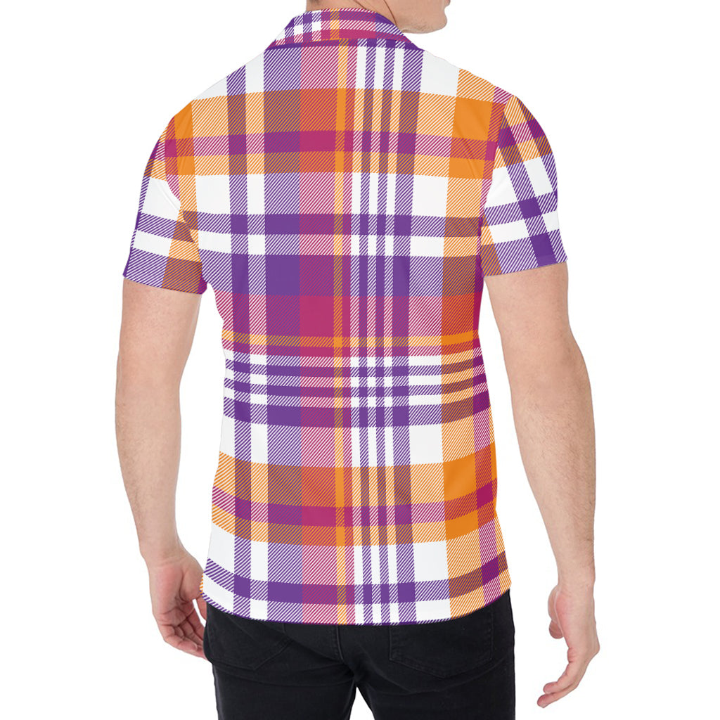 Purple And Orange Madras Plaid Print Men's Shirt