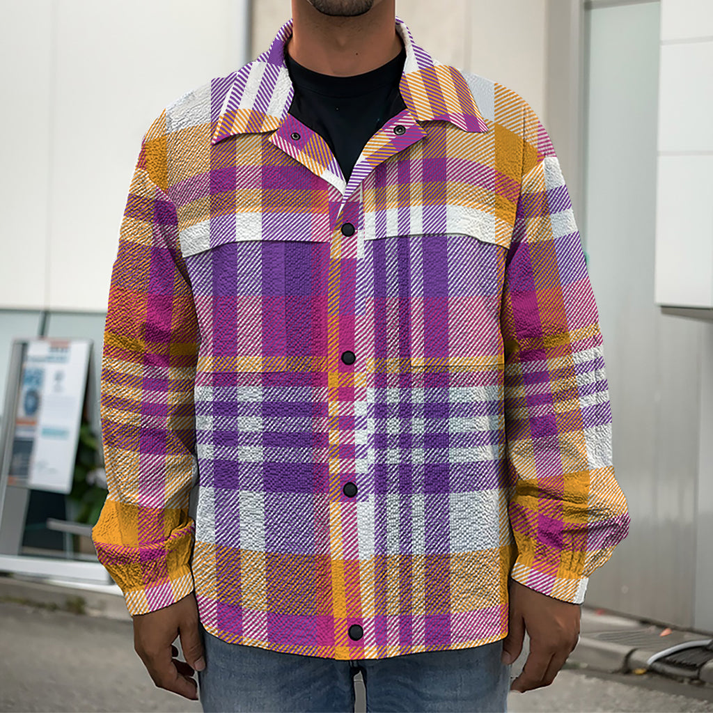 Purple And Orange Madras Plaid Print Men's Shirt Jacket