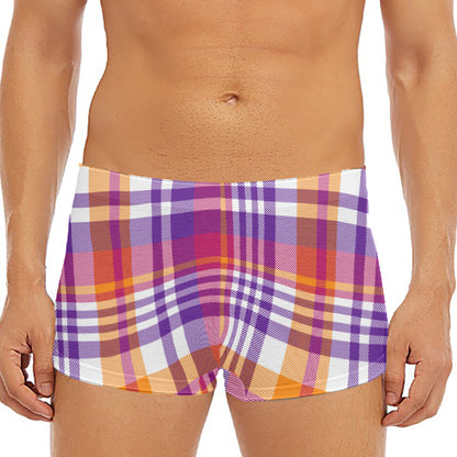 Purple And Orange Madras Plaid Print Men's Short Boxer Briefs