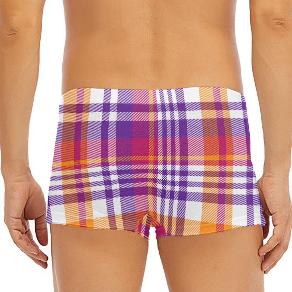 Purple And Orange Madras Plaid Print Men's Short Boxer Briefs
