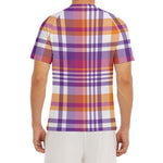 Purple And Orange Madras Plaid Print Men's Short Sleeve Rash Guard