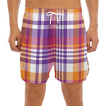 Purple And Orange Madras Plaid Print Men's Split Running Shorts