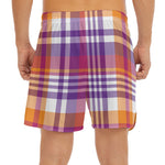 Purple And Orange Madras Plaid Print Men's Split Running Shorts