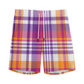 Purple And Orange Madras Plaid Print Men's Athletic Shorts
