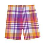 Purple And Orange Madras Plaid Print Men's Sports Shorts
