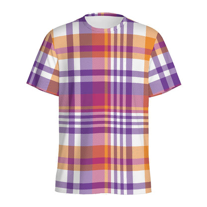 Purple And Orange Madras Plaid Print Men's Sports T-Shirt