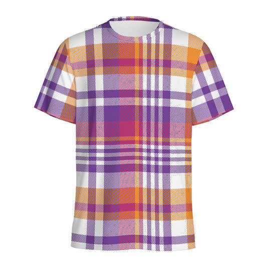 Purple And Orange Madras Plaid Print Men's Sports T-Shirt