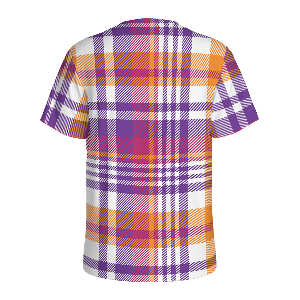 Purple And Orange Madras Plaid Print Men's Sports T-Shirt