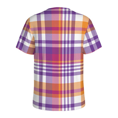 Purple And Orange Madras Plaid Print Men's Sports T-Shirt