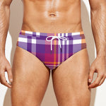 Purple And Orange Madras Plaid Print Men's Swim Briefs