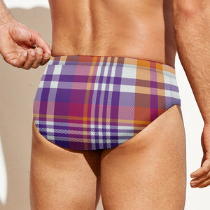 Purple And Orange Madras Plaid Print Men's Swim Briefs