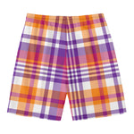 Purple And Orange Madras Plaid Print Men's Swim Trunks