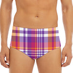 Purple And Orange Madras Plaid Print Men's Triangle Swim Briefs