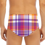 Purple And Orange Madras Plaid Print Men's Triangle Swim Briefs