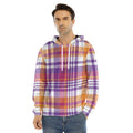 Purple And Orange Madras Plaid Print Men's Velvet Pullover Hoodie