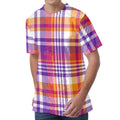 Purple And Orange Madras Plaid Print Men's Velvet T-Shirt