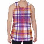 Purple And Orange Madras Plaid Print Men's Velvet Tank Top